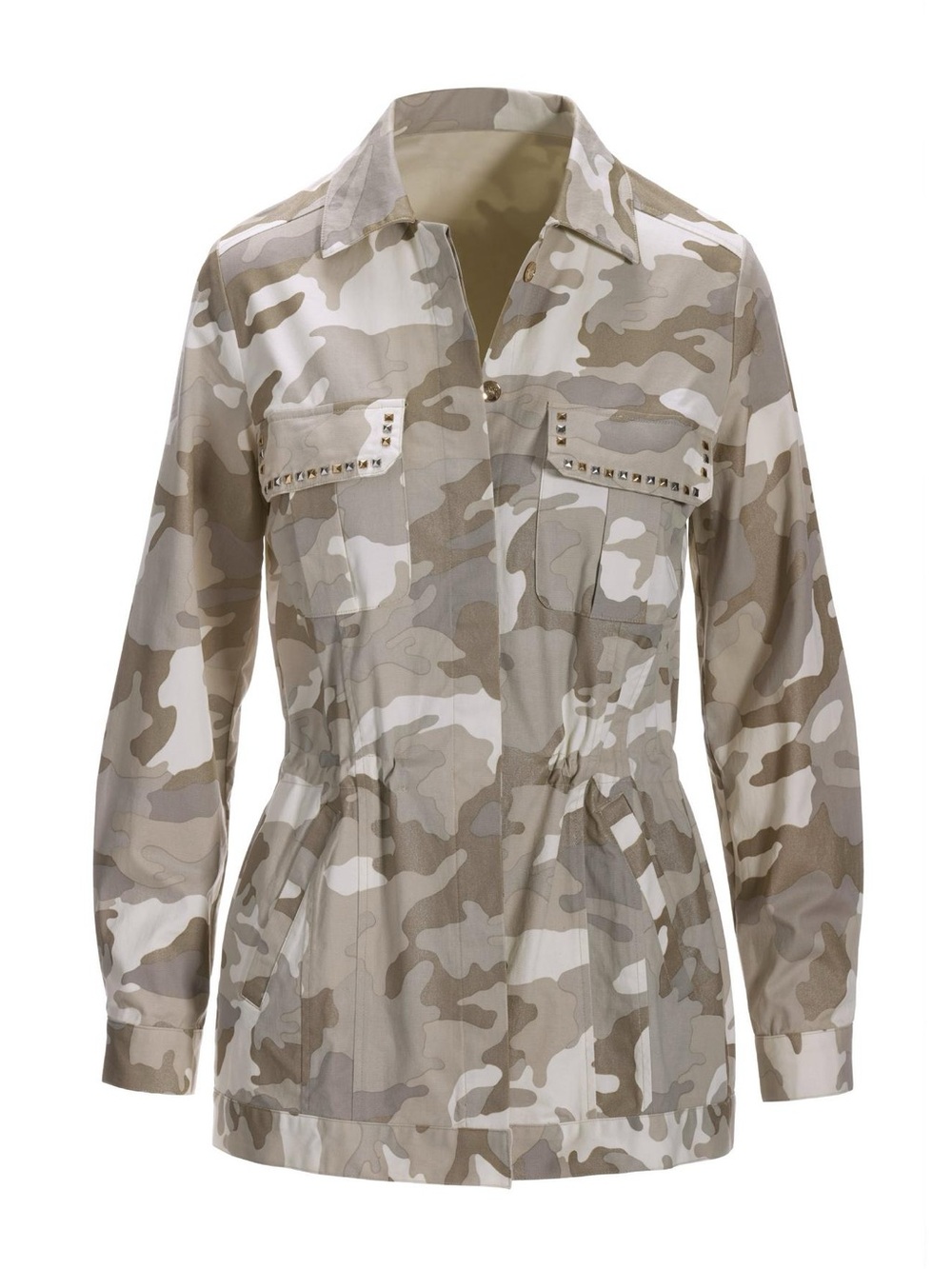 Boston Proper Size M Metallic Camo Print Utility Studded Cinch Jacket
